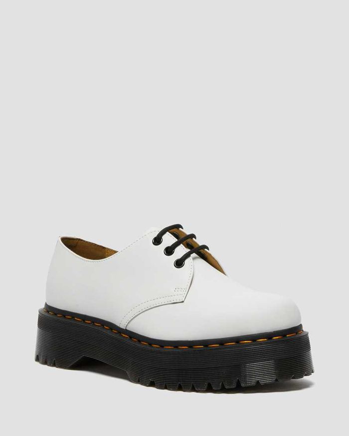 Dr Martens Oxfords Dame Hvite 1461 Smooth Læder Platform 6014WGNVL